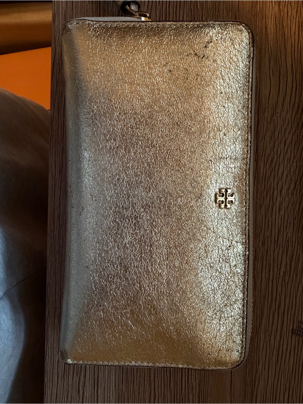 Tory Burch Metallic Gold Leather Zip Wallet